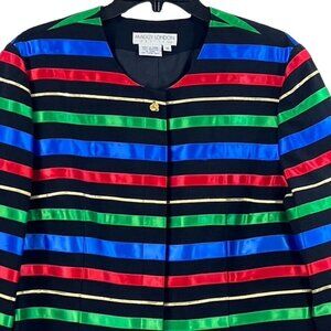 Vintage Maggy London Ribboned Blazer Jacket Lined Womans Sz P14 Party Cocktail